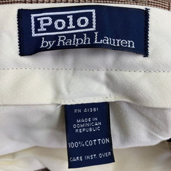 RALPH LAUREN Size 30 Brown Beige Glenplaid Cotton Pleated Tapered Dress Pants - Picture 6 of 7